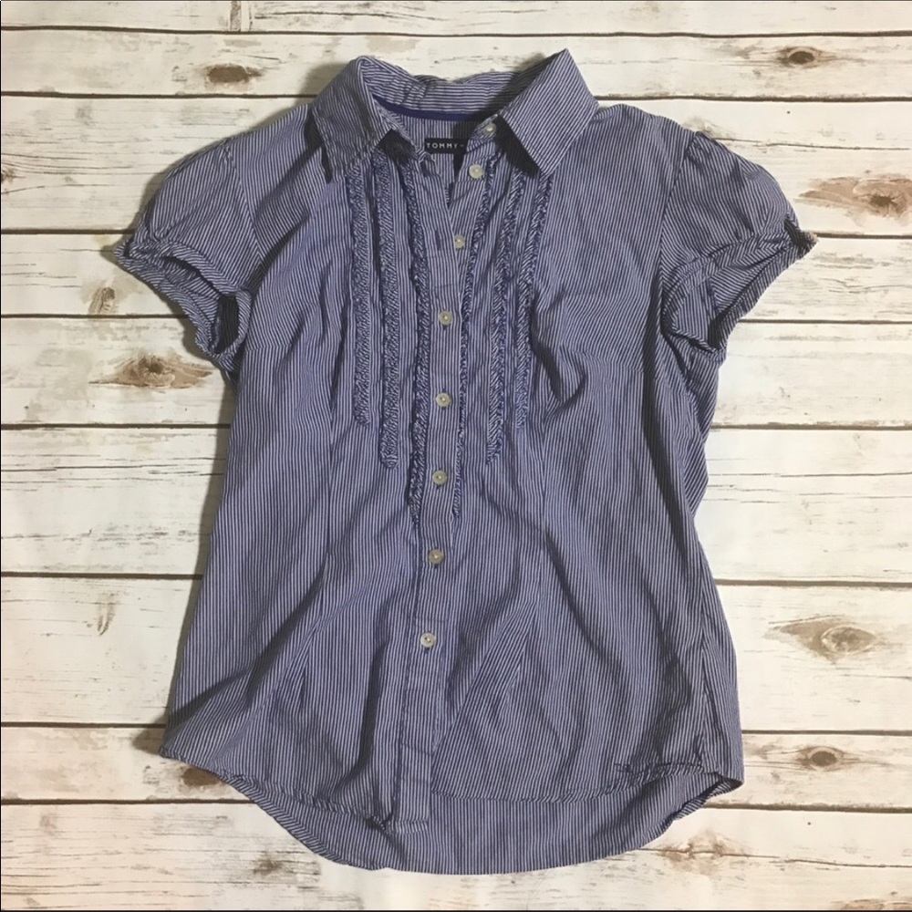 Tommy Hilfiger Blue Pinstripe Short Sleeve Top